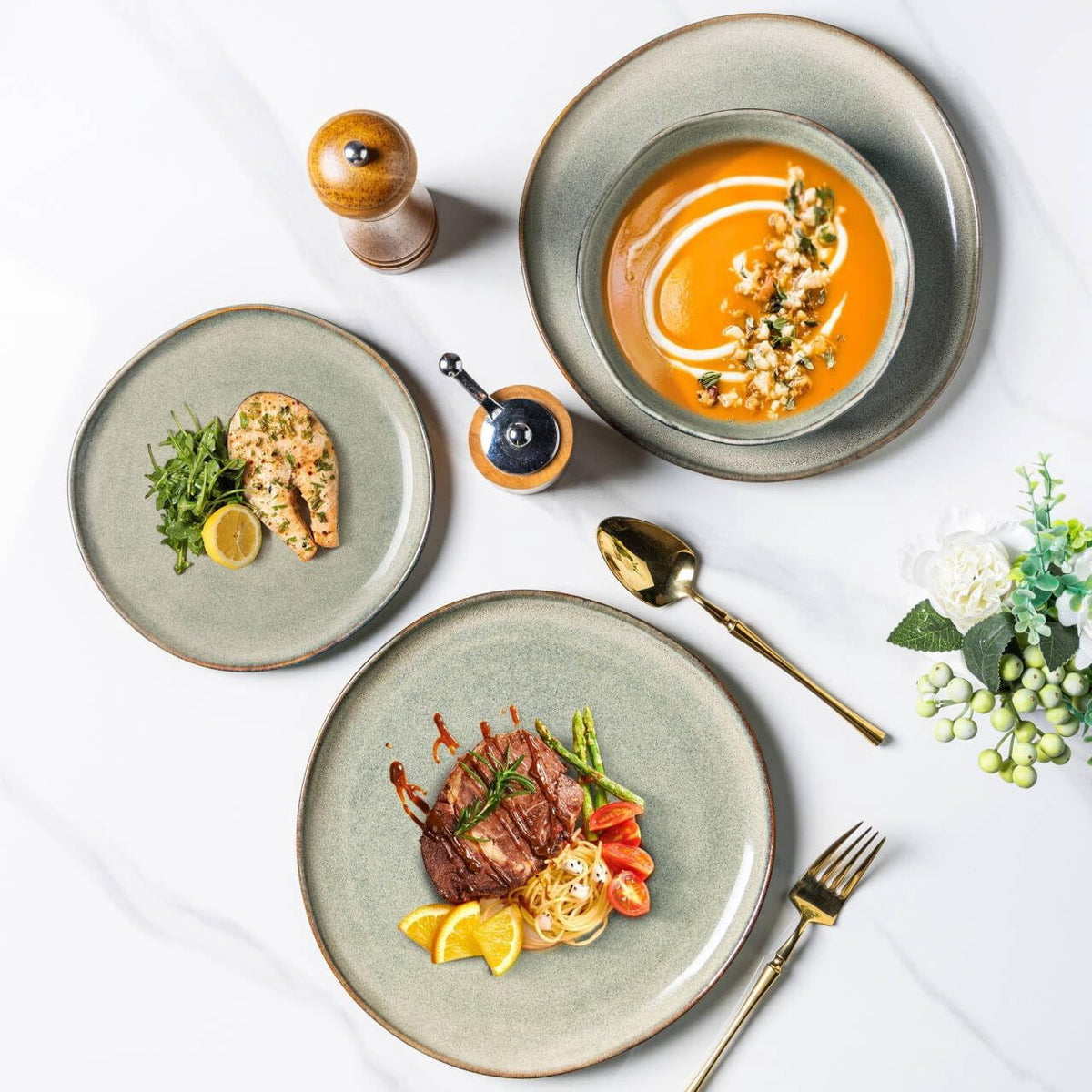 AmorArc Ceramic Dinnerware Sets,Handmade Reactive Glaze Stoneware Plates and Bowls Sets,Highly Chip and Crack Resistant | Dishwasher & Microwave Safe Dishes Set,Service for 4 Set(12pc),Reactive Glaze
