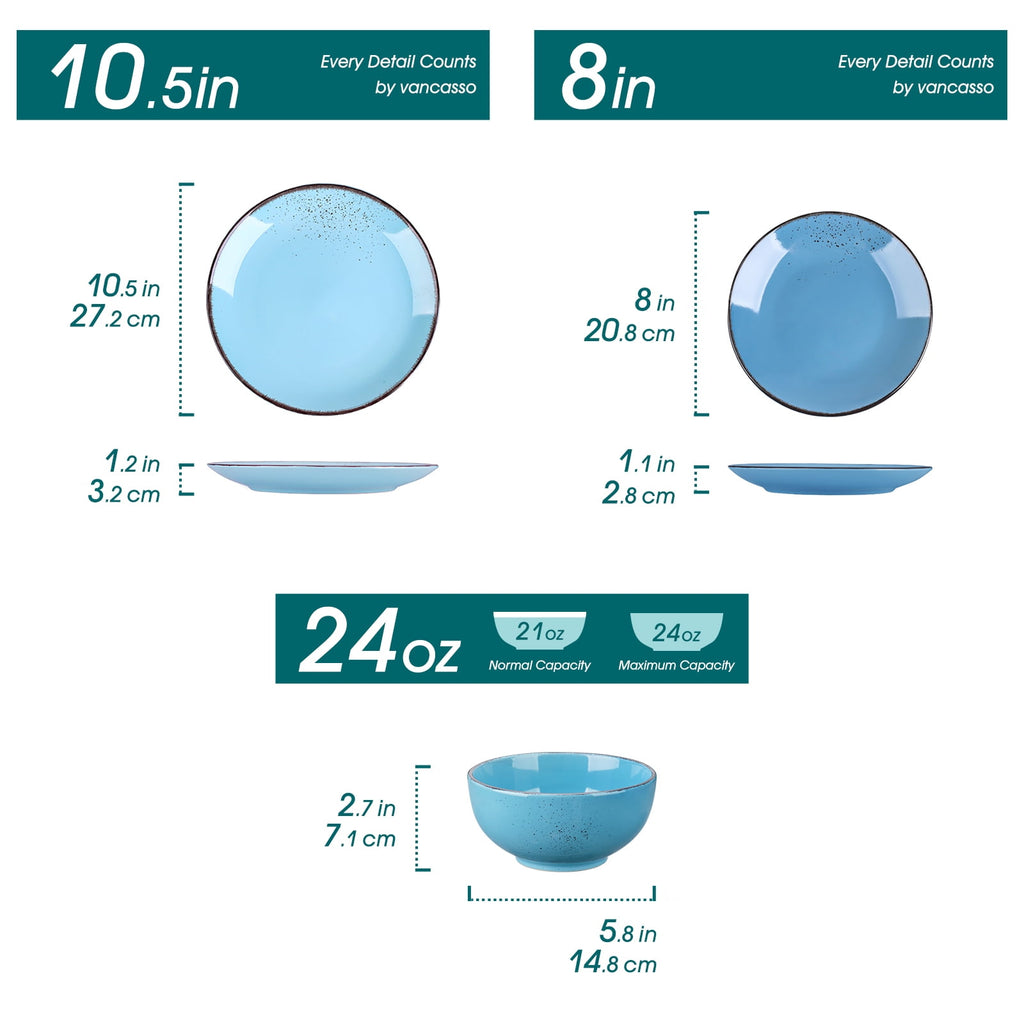 Malacasa 12 Pcs Dinnerware Sets, Ceramic Plates and Bowls Set for 4 with Reactive Glaze & Speckled Finish, Dish Sets, Dishwasher & Microwave Safe, Light Colors