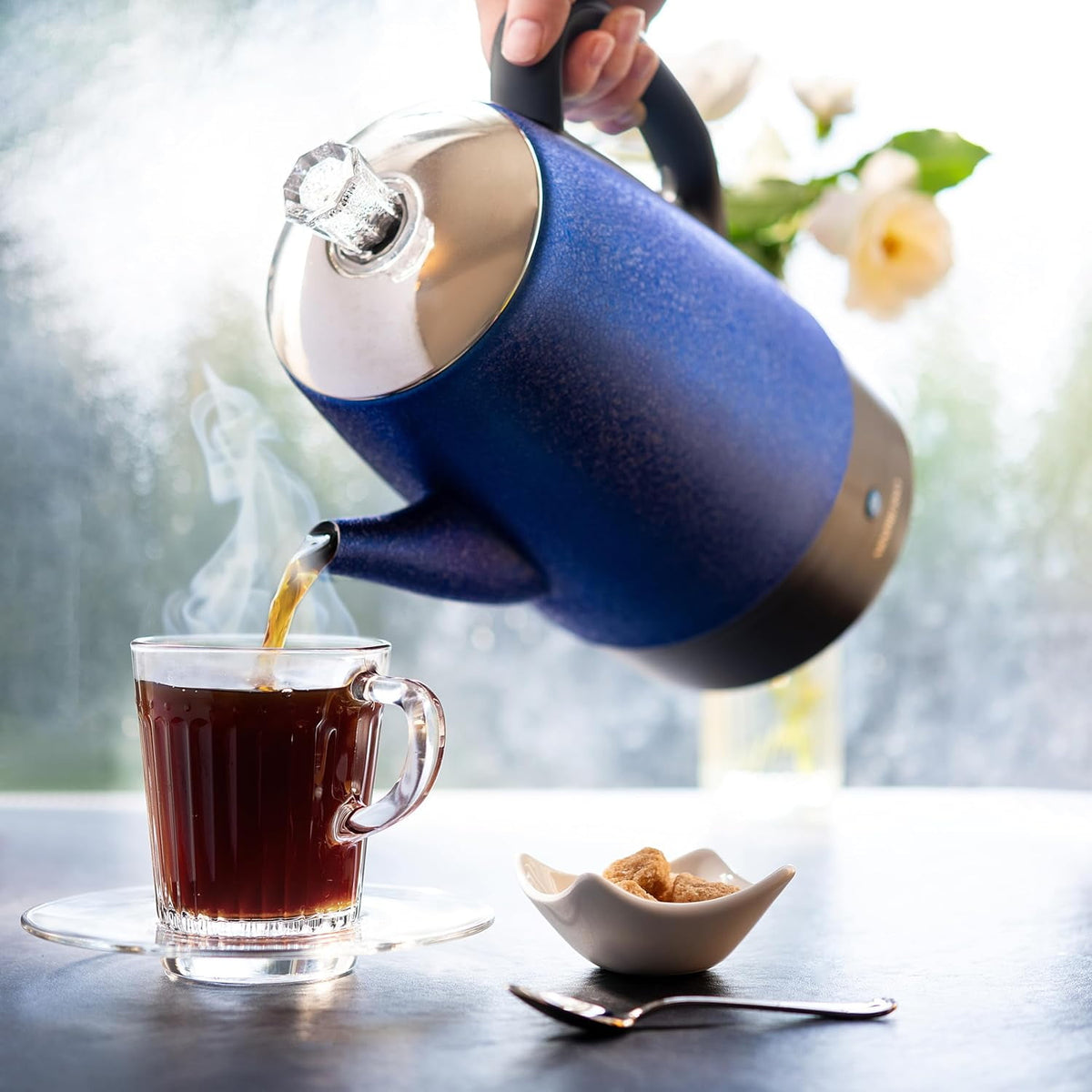 Mixpresso Percolator Coffee Pot Electric 10 Cup, Stainless Steel Coffee Maker, Coffee Percolator Electric With Keep Warm Function, 10 Cups Stainless Steel Perculator With Basket (Shiny Blue)