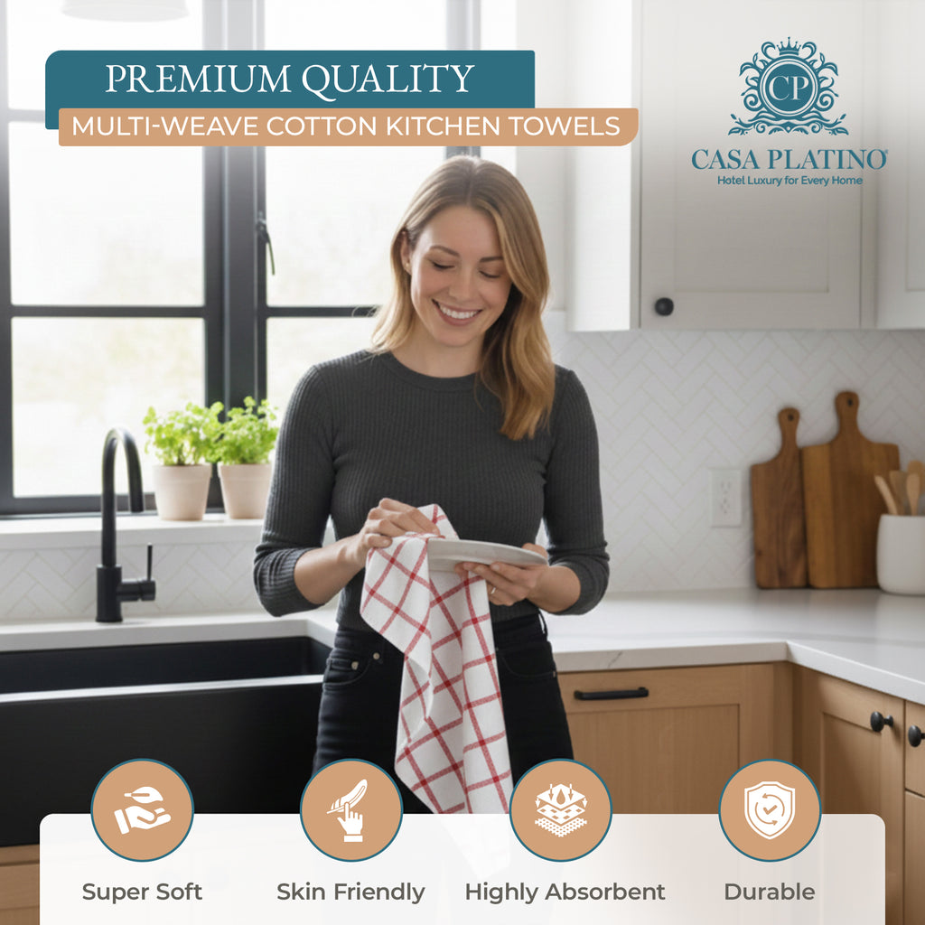 Kitchen Towels Set - Pack of 6 Cotton Dish Towels for Drying Dishes, 18”x 28”, Kitchen Hand Towels, Quick Drying Kitchen Towel Set - Beige