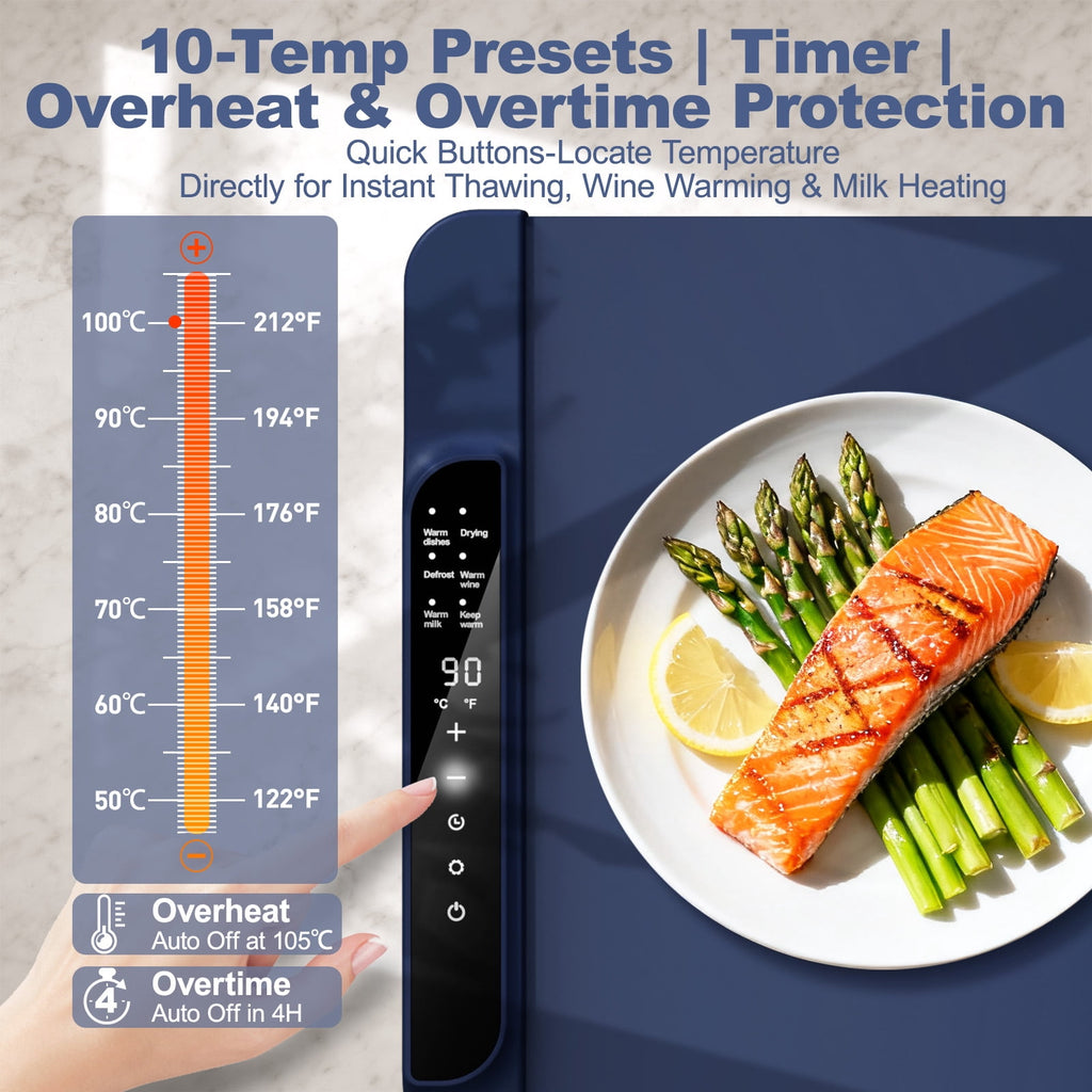 Electric Warming Tray, Warming Mat for Food , Portable Large Food Warmers Mat for Buffets Parties,Full Surface Fast Heating,6 Temperature Setting,Auto Shut-Off