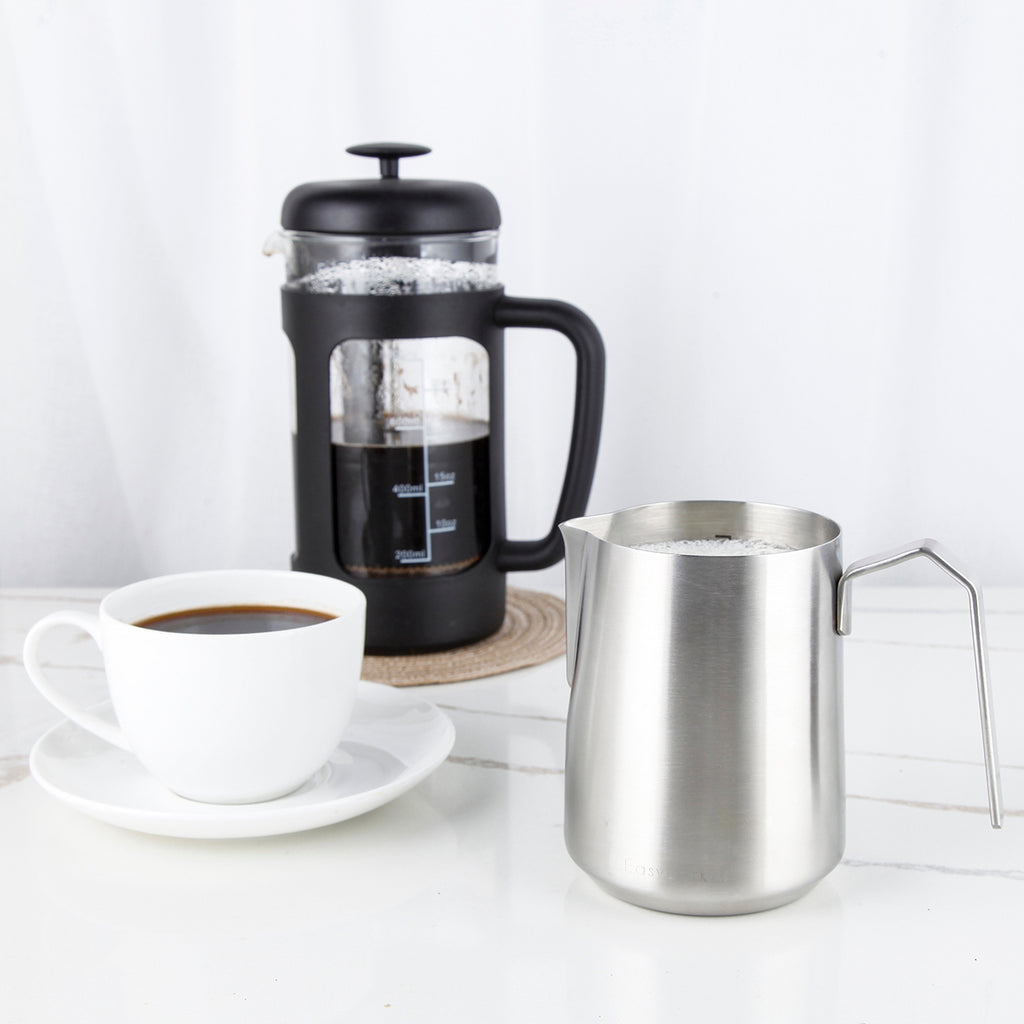 Easyworkz Espresso Milk Frothing Pitcher Heavy-Gauge Stainless Steel 20 oz Cappuccino Latte Art Cup, Brushed Silver
