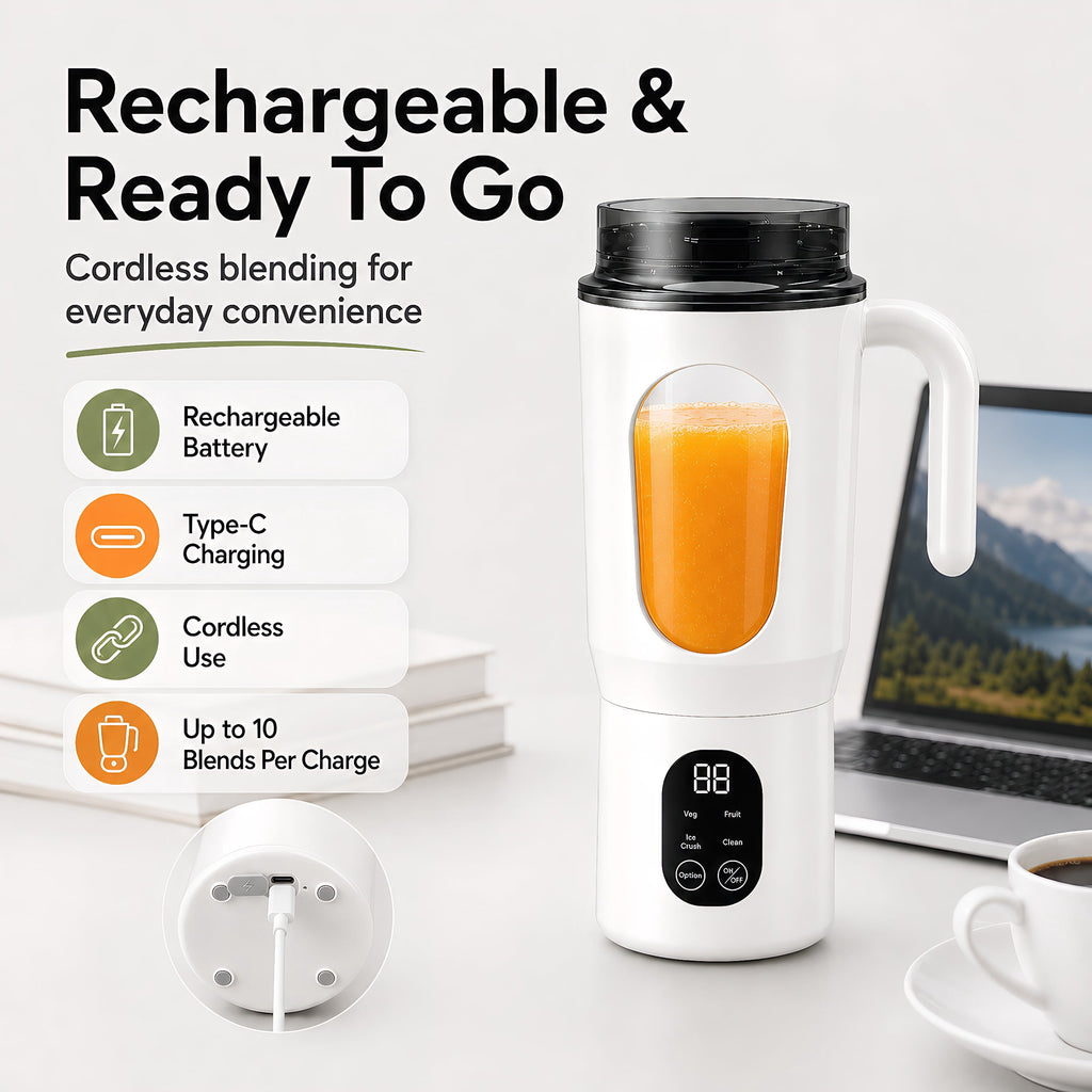 STARBIAO Portable Blender 19.6 oz Personal Juicer Cup, USB-C Rechargeable Mini Blender for Shakes & Smoothies, 12-Blade Stainless Steel, 4 Modes, Digital Display, Self-Cleaning, Beige