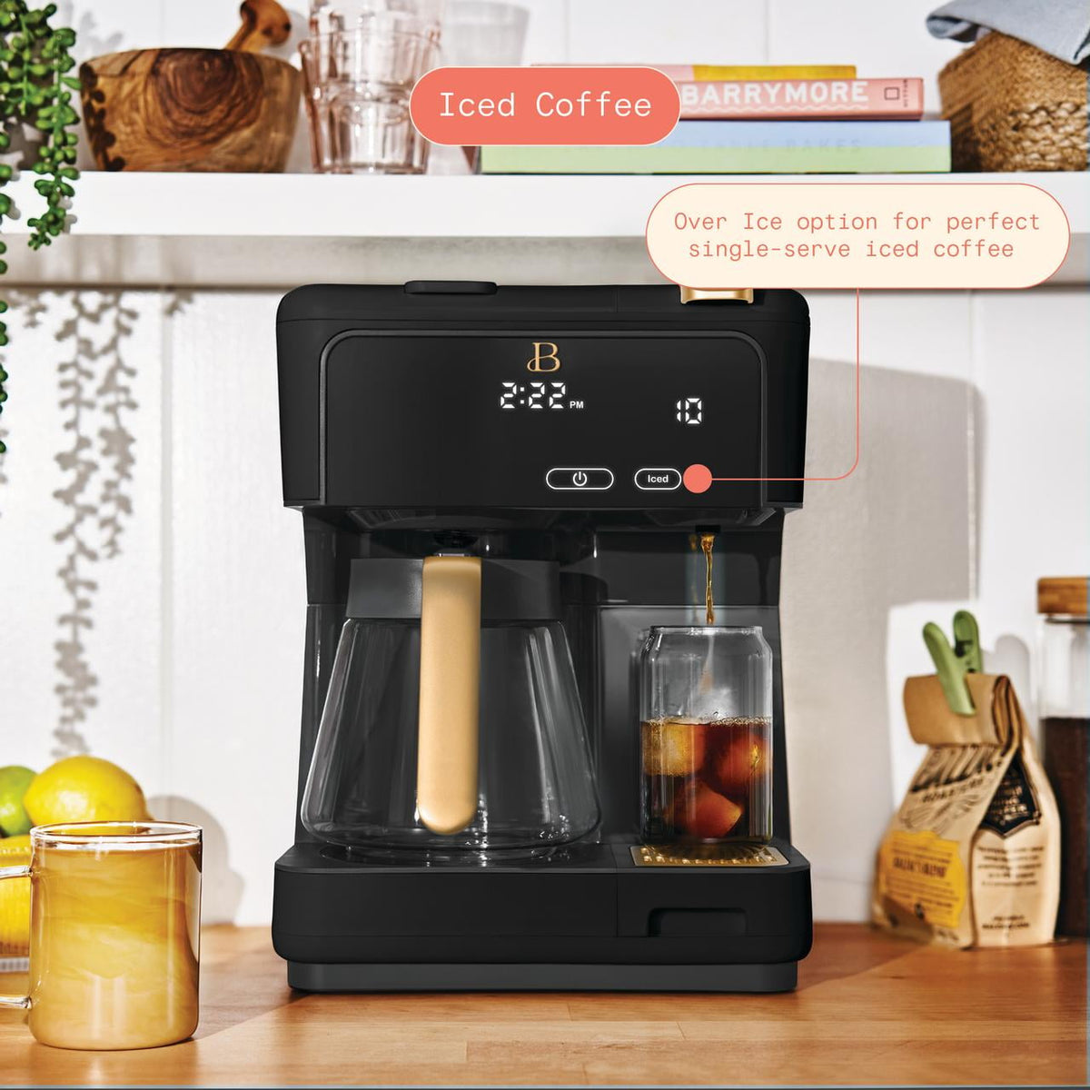 Beautiful by Drew Barrymore Multi-Brew 12-Cup Programmable Drip & Single-Serve Coffee Maker, White Icing
