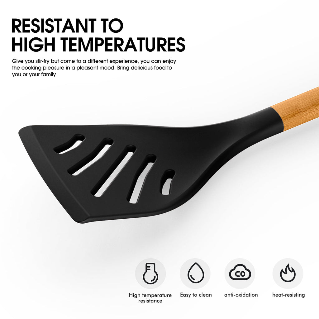 Silicone Kitchen Utensils Set, 600°F Heat Resistant Silicone Cooking Utensils, Spatula, Spoon, Whisk, Tongs, Kitchen Gadgets Tools Sets for Nonstick Cookware, Dishwasher Safe BPA Free (Black)