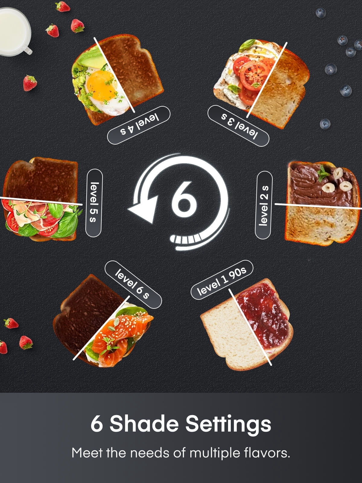 4 Slice Toaster Touch Screen Control, FOHERE Long Extra Wide Slots, 6 Bread Types & Shade Settings