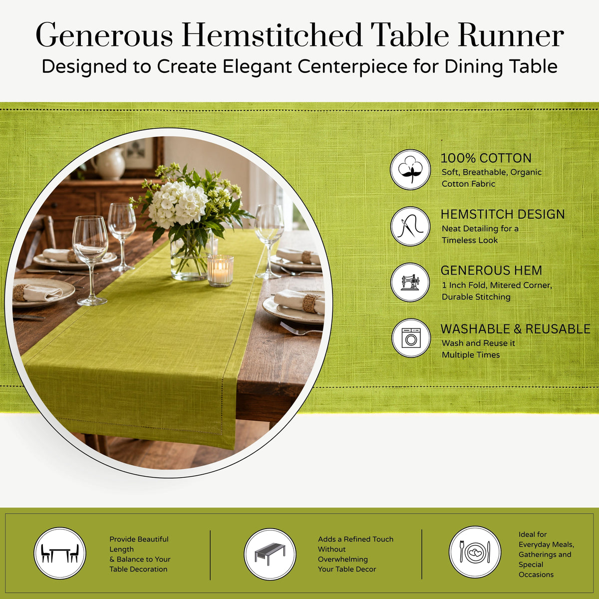 Fingercraft Table Runners, Cotton Dinner Table Centerpiece with Beautiful Premium Lace, Home and Dining Aqua-90