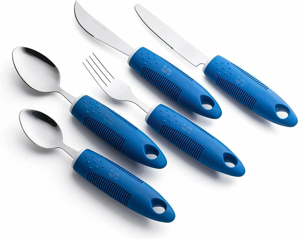 Jetcloudlive 4 Pcs Adaptive Utensils Stainless Steel Built up Utensils for Adults Complete Weighted Silverware Set Nonslip Easy Grip Silverware