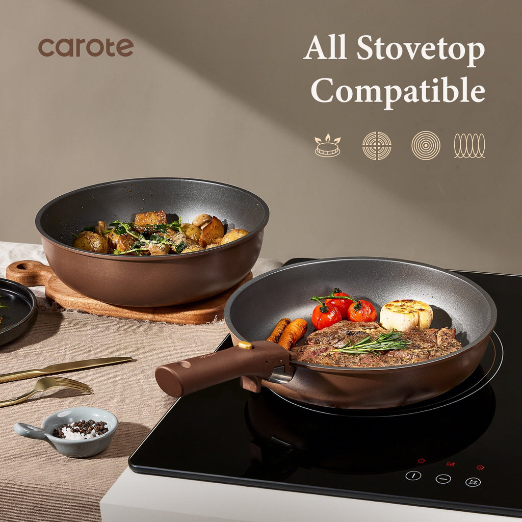 CAROTE 20 Pcs Nonstick Cookware Sets, Pots and Pans Set with Detachable Handles, Oven Safe, Induction Cookware, Stackable Kitchen Cooking Set, Ultra Violet