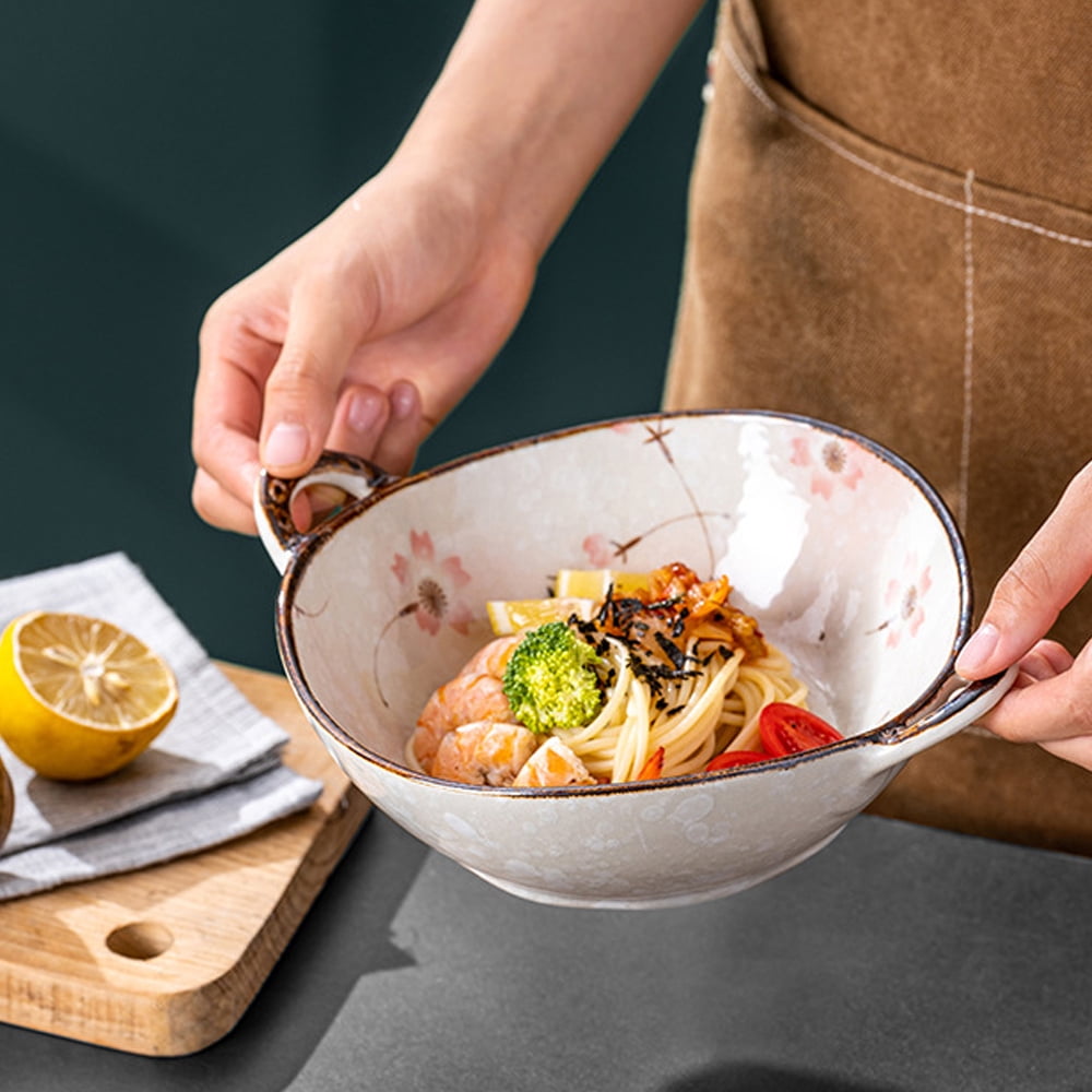 MYVIT Decorative Serving Bowl - 24oz Ceramic Soup Bowl with Handle Ramen Bowl for Salad,Pasta,Cereal,700ML Porcelain Stoneware Kitchen Dish
