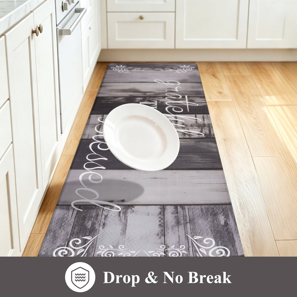 MeyJey Farmhouse Kitchen Rug Set of 2, Non-Slip Anti-Fatigue Waterproof Cushioned Mat for Kitchen, Dining & Laundry Room, 18"x30"+18"x48" Teal/Brown