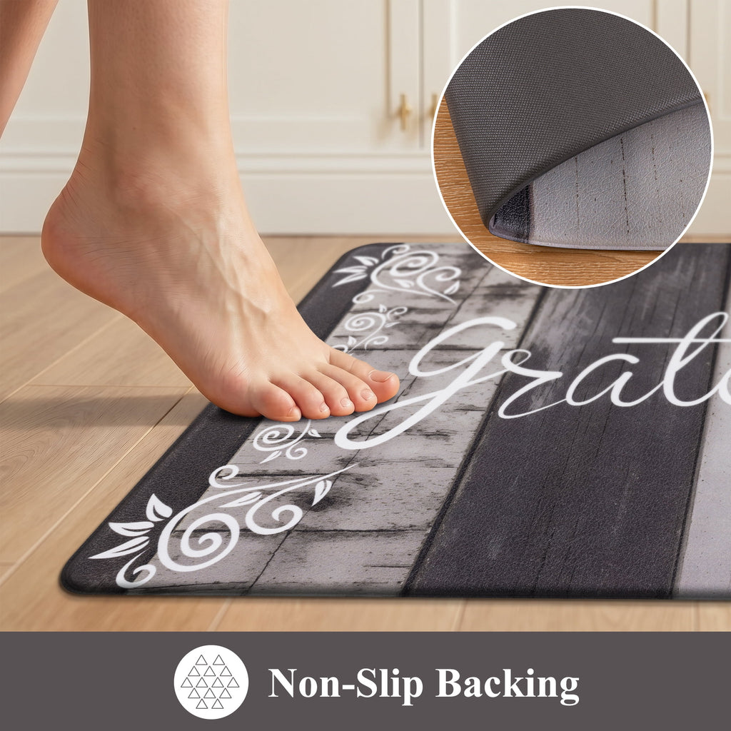 MeyJey Farmhouse Kitchen Rug Set of 2, Non-Slip Anti-Fatigue Waterproof Cushioned Mat for Kitchen, Dining & Laundry Room, 18"x30"+18"x48" Teal/Brown