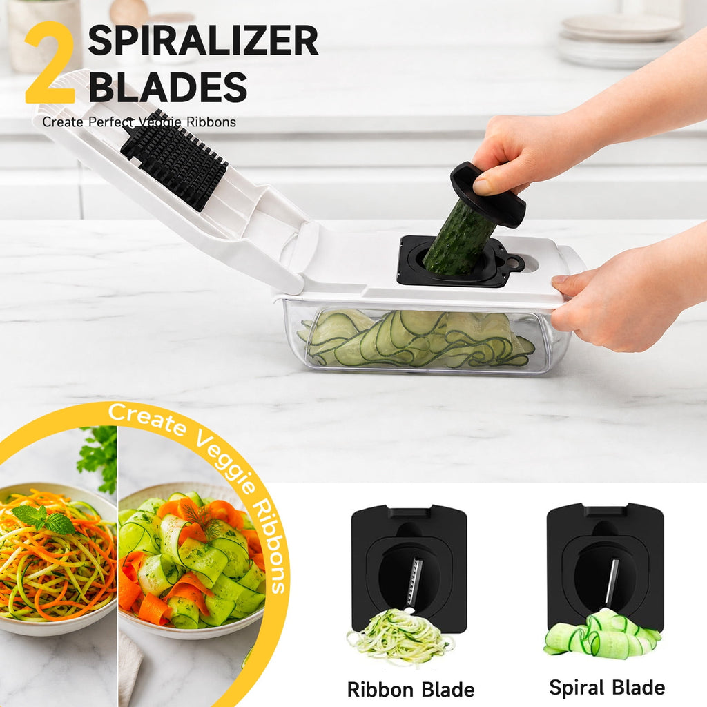 Honhorrs Vegetable Chopper Mandoline Slicer with Container, Food Veggie Chopper, Cheese Grater, Onion Vegetable Cutter for Kitchen Gadgets & Gifts, Home Essentials (9-in-1, Black)