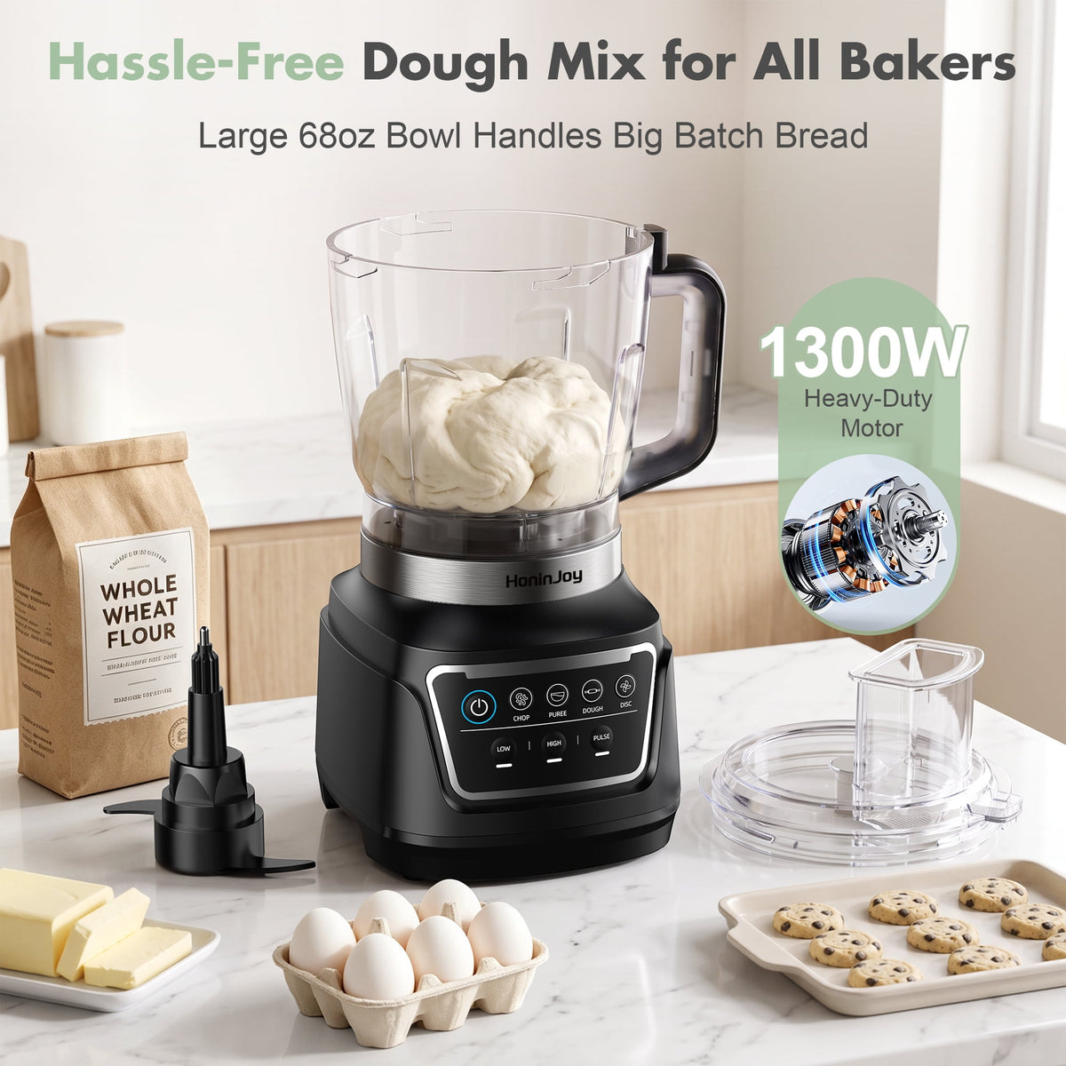 HoninJoy 14-in-1 Professional Blender for Smoothies & Food Processor, 6 Preset Auto-IQ Programs, Best for Smoothies,Cookie Dough, Salsas,Ice Crushing, Dishwasher Safe for Kitchen & Home Use