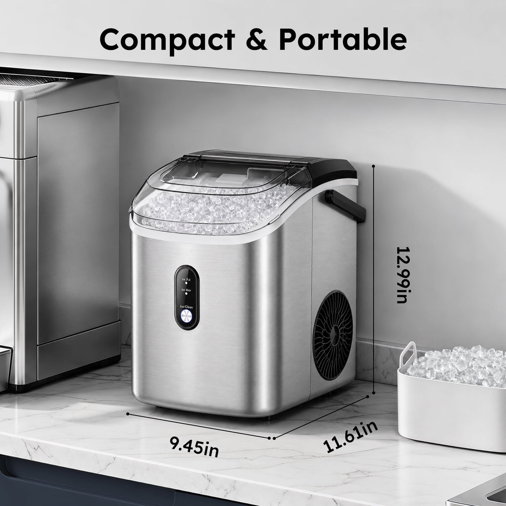 Simzlife 35lbs/24H Nugget Ice Maker Countertop,Portable Pebble Crushed Soft Chewable Ice Maker Machine with Self-Cleaning, Black