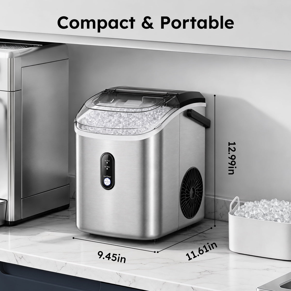 Simzlife 35lbs/24H Nugget Ice Maker Countertop,Portable Pebble Crushed Soft Chewable Ice Maker Machine with Self-Cleaning, Black