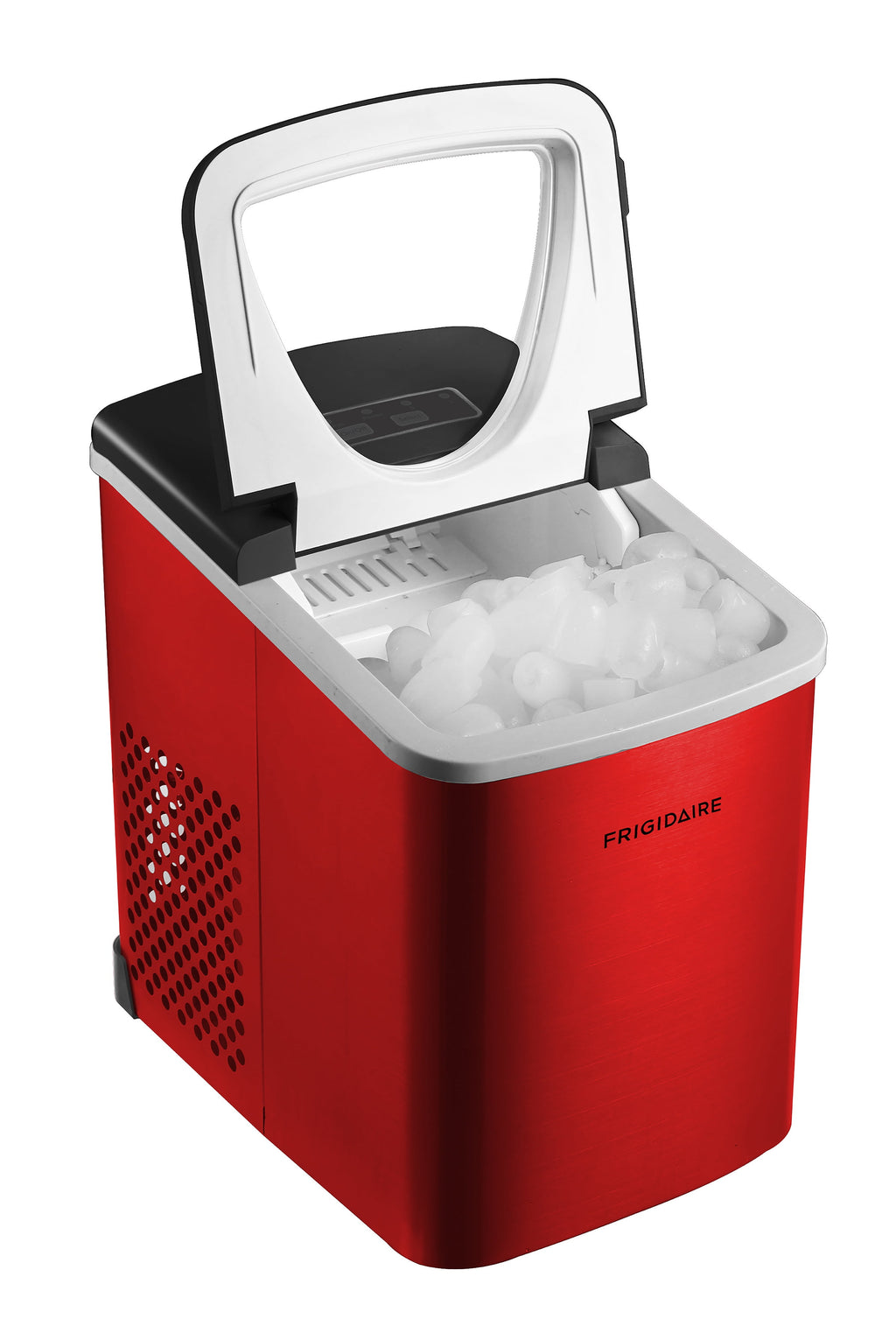 Frigidaire 26 lb. Bullet Ice Maker, Countertop Ice Machine with LED Control Panel, Red Stainless Steel
