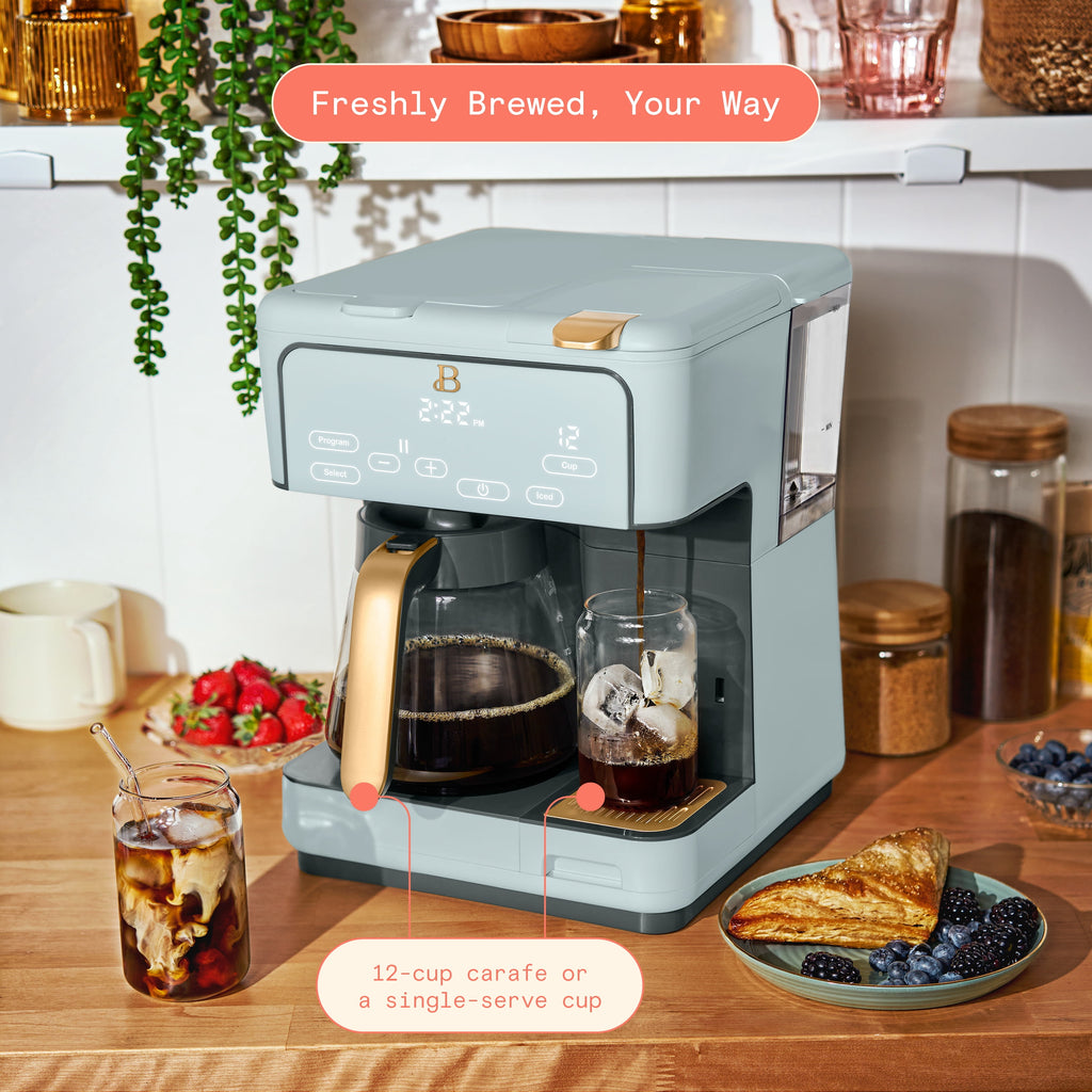 Beautiful by Drew Barrymore Multi-Brew 12-Cup Programmable Drip & Single-Serve Coffee Maker, White Icing