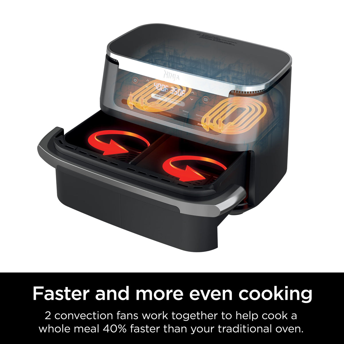 Ninja Foodi Air Fryer 7-Qt, DualZone FlexBasket, 6-in-1, Smart Finish, Cook 2 Foods 2 Ways, DZ071 Black