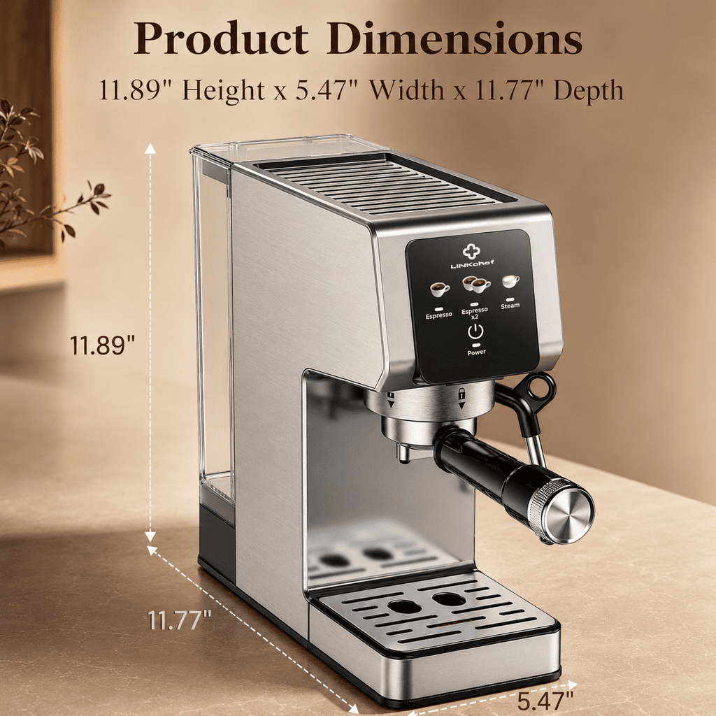 LINKChef 20-Bar Espresso Machine with Automatic Steam Wand, 1300W Professional Espresso Maker, 40 oz Removable Water Tank, Single & Double Shot