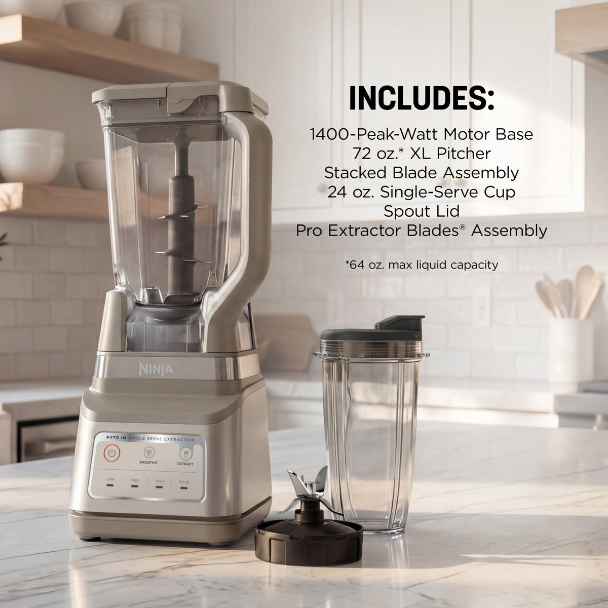 Ninja Professional Plus DUO 72-Oz Blender, Smoothies, Ice Crush, 2 Auto-iQ Preset Programs, 4 Speeds, 1400PW, BN750NV Navy