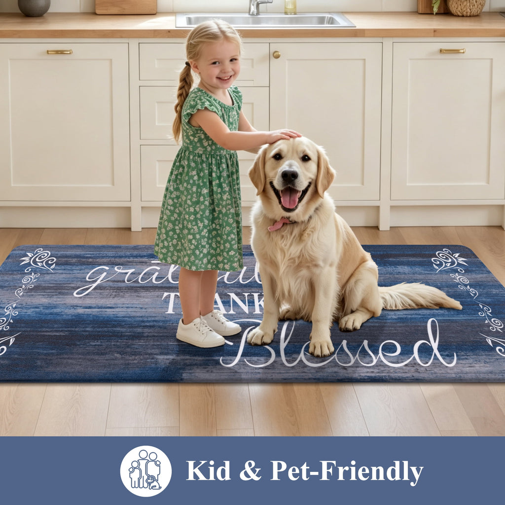 MeyJey Farmhouse Kitchen Rug Set of 2, Non-Slip Anti-Fatigue Waterproof Cushioned Mat for Kitchen, Dining & Laundry Room, 18"x30"+18"x48" Teal/Brown