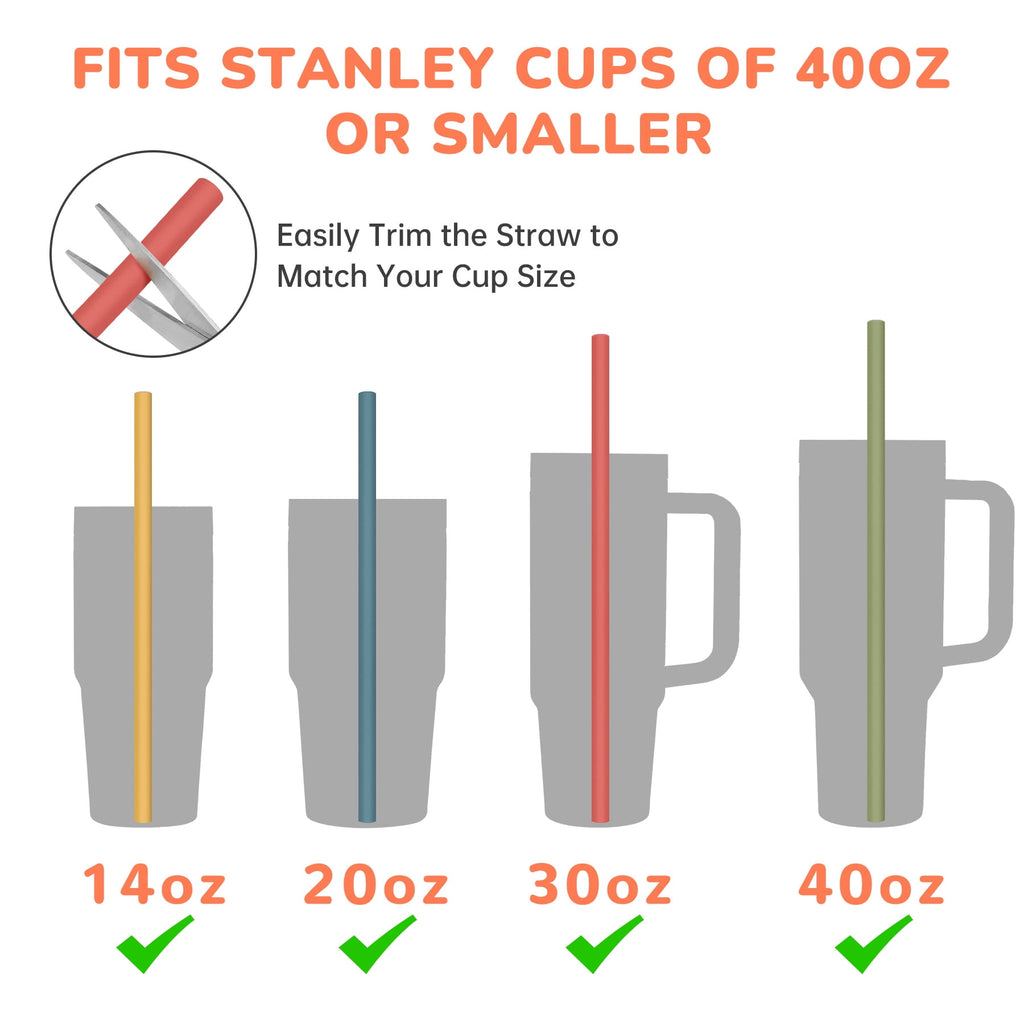 Tomorotec 12" Reusable Silicone Drinking Straws 15PCS with 2 Brushes, Compatible with Stanley Tumblers 40oz 30oz 20oz, Customizable for Various Drinkware, BPA-Free & Safe for Teeth (Morandi Colors)