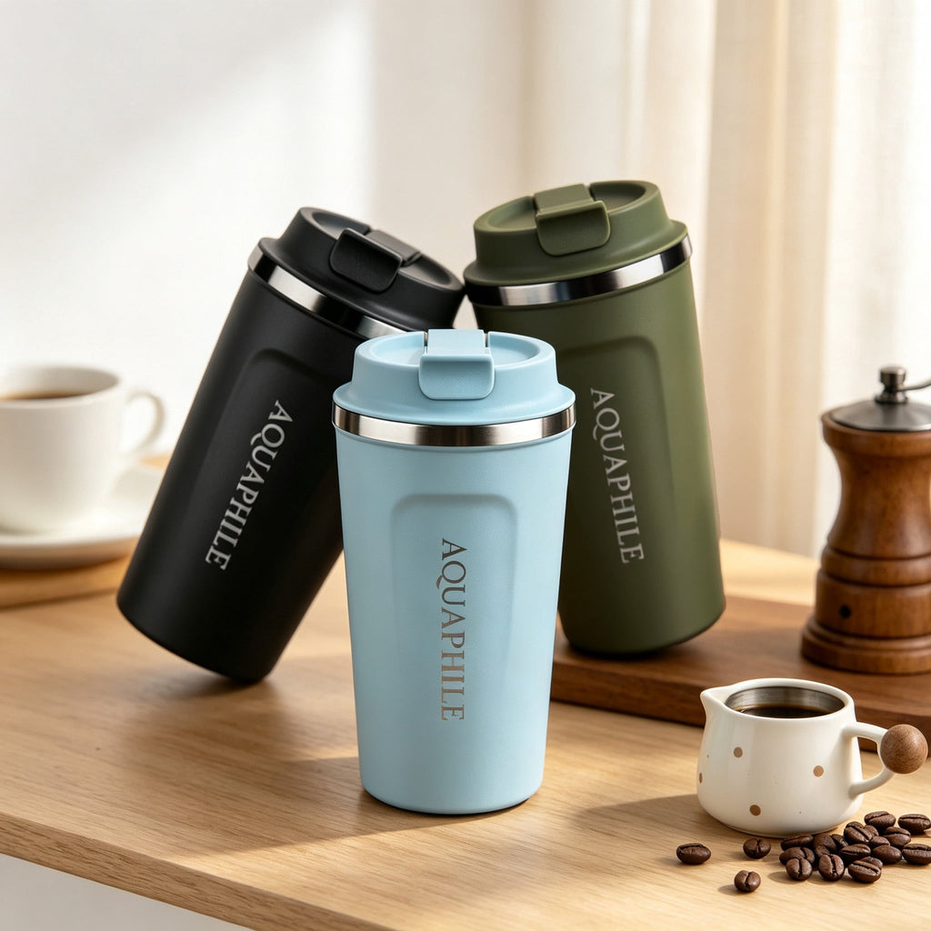 Aquaphile 17oz Coffee Mug to Go Stainless Steel Thermos Double Wall Insulated Coffee Cup Reusable Travel Mug with Leak proof Lid, White