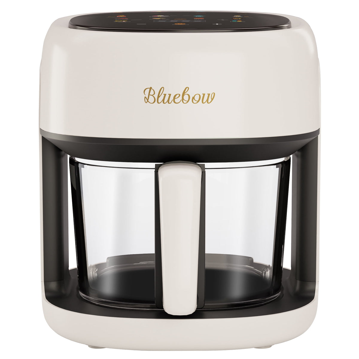 Bluebow 5 Quart Air Fryer with 360° Viewing Glass Pot, 8-in-1 Digital Touchscreen, Nonstick & Dishwasher Safe Basket, Less Oil, 1350W (White)