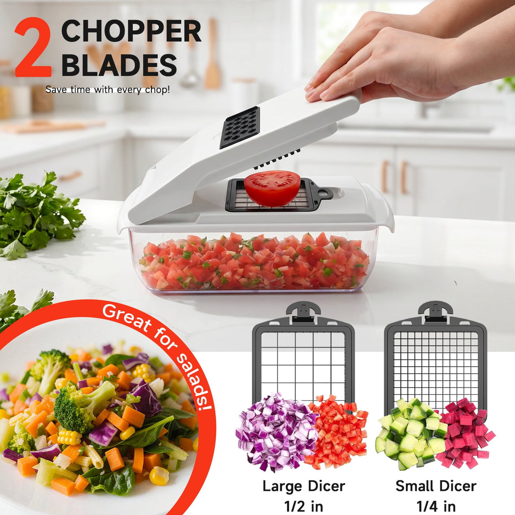 Honhorrs Vegetable Chopper Mandoline Slicer with Container, Food Veggie Chopper, Cheese Grater, Onion Vegetable Cutter for Kitchen Gadgets & Gifts, Home Essentials (9-in-1, Black)