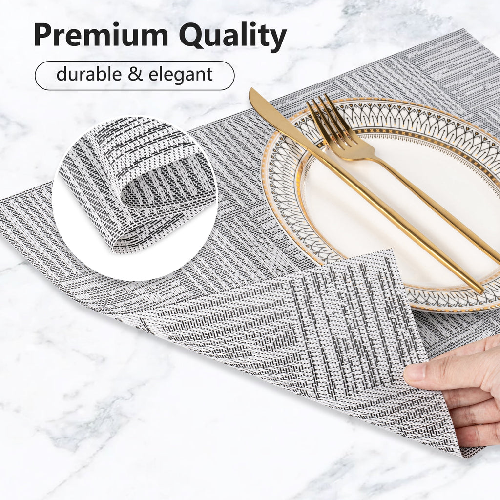 VCVCOO Navy Blue Placemats Set of 4 - Easy Clean Washable PVC Vinyl Placemats - Wipeable Heat Resistant Woven Table Mats for Dining Table - 12x18 inch