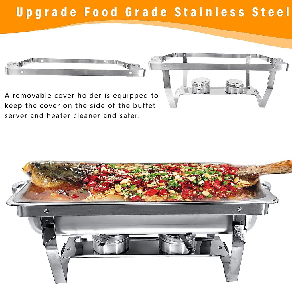 Jacgood 5 Pack Chafing Dish Buffet Set 8Qt. Foldable Rectangular Chafer Set, Stainless Steel Catering Warmer Set W/Full Size Water Pan, Food Pan, Fuel Holder for Cooked Food Insulation