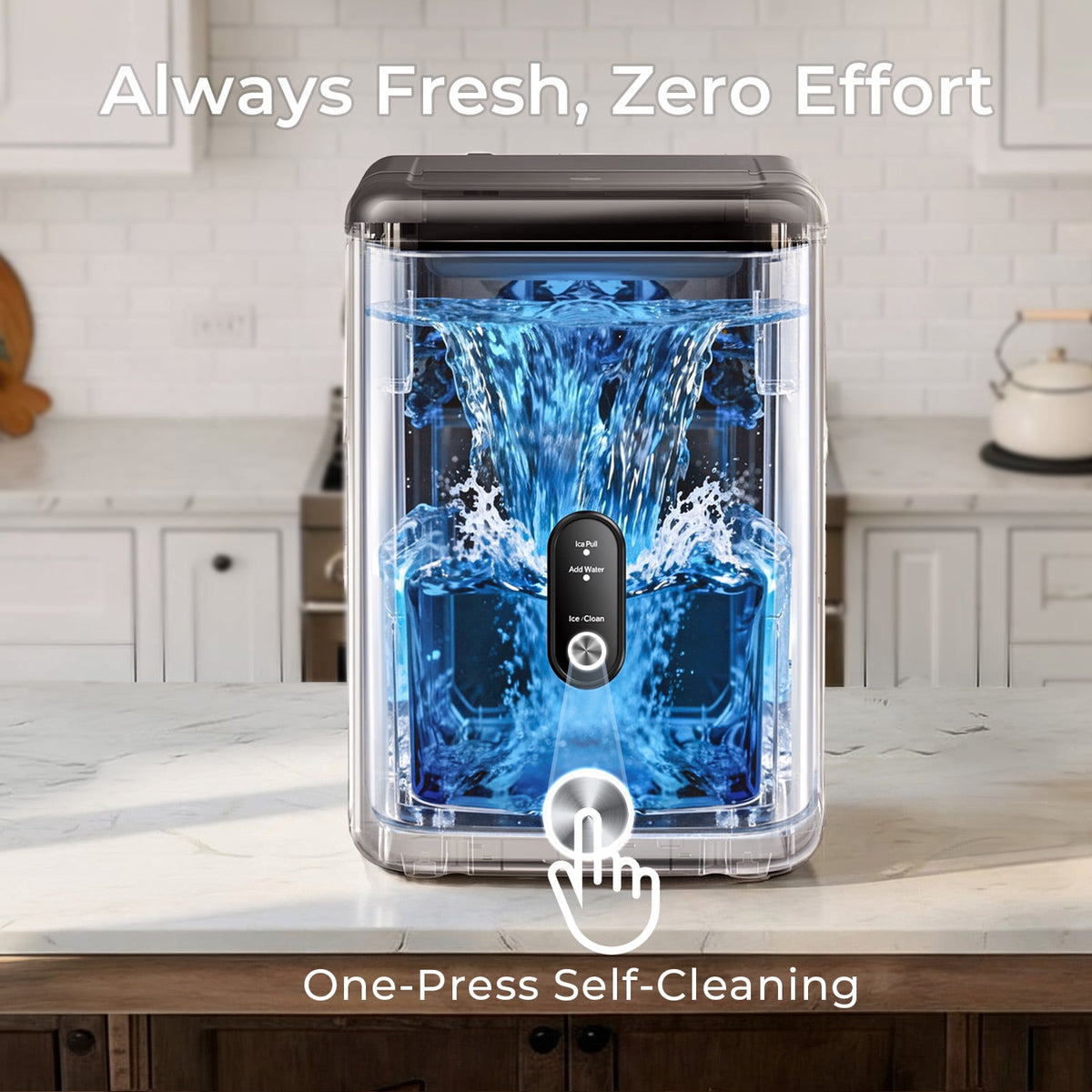 Goosiay 33lb Nugget Ice Maker Countertop, Portable Pebble Ice Machine with Handle, Soft Chewable Pellet, Stainless Steel Black