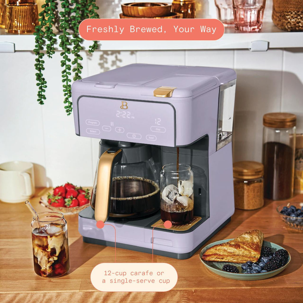 Beautiful by Drew Barrymore Multi-Brew 12-Cup Programmable Drip & Single-Serve Coffee Maker, White Icing