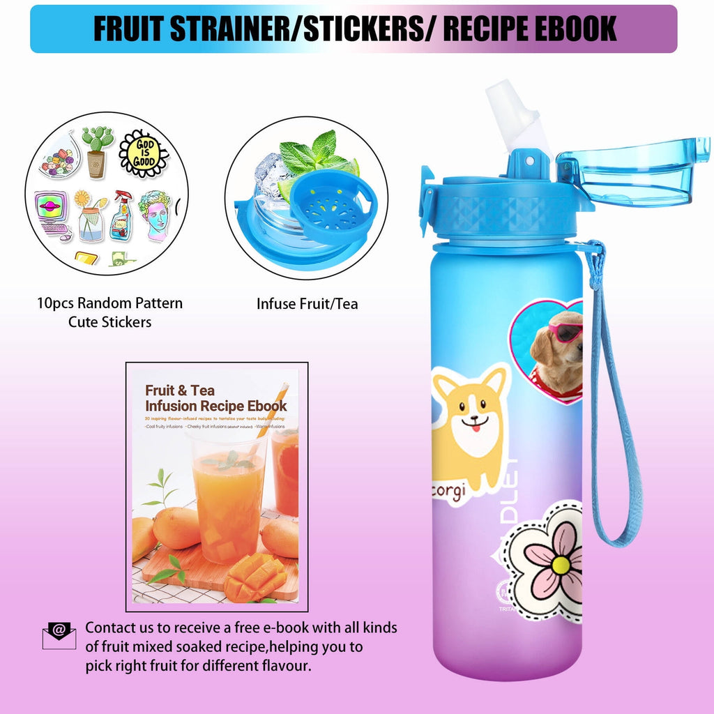 Oldley Transparent Tritan Kids Bottle – 17oz Straw Water Bottle with One-Hand Open Button, Lockable Leak-Proof Lid, Ideal for Daily Hydration
