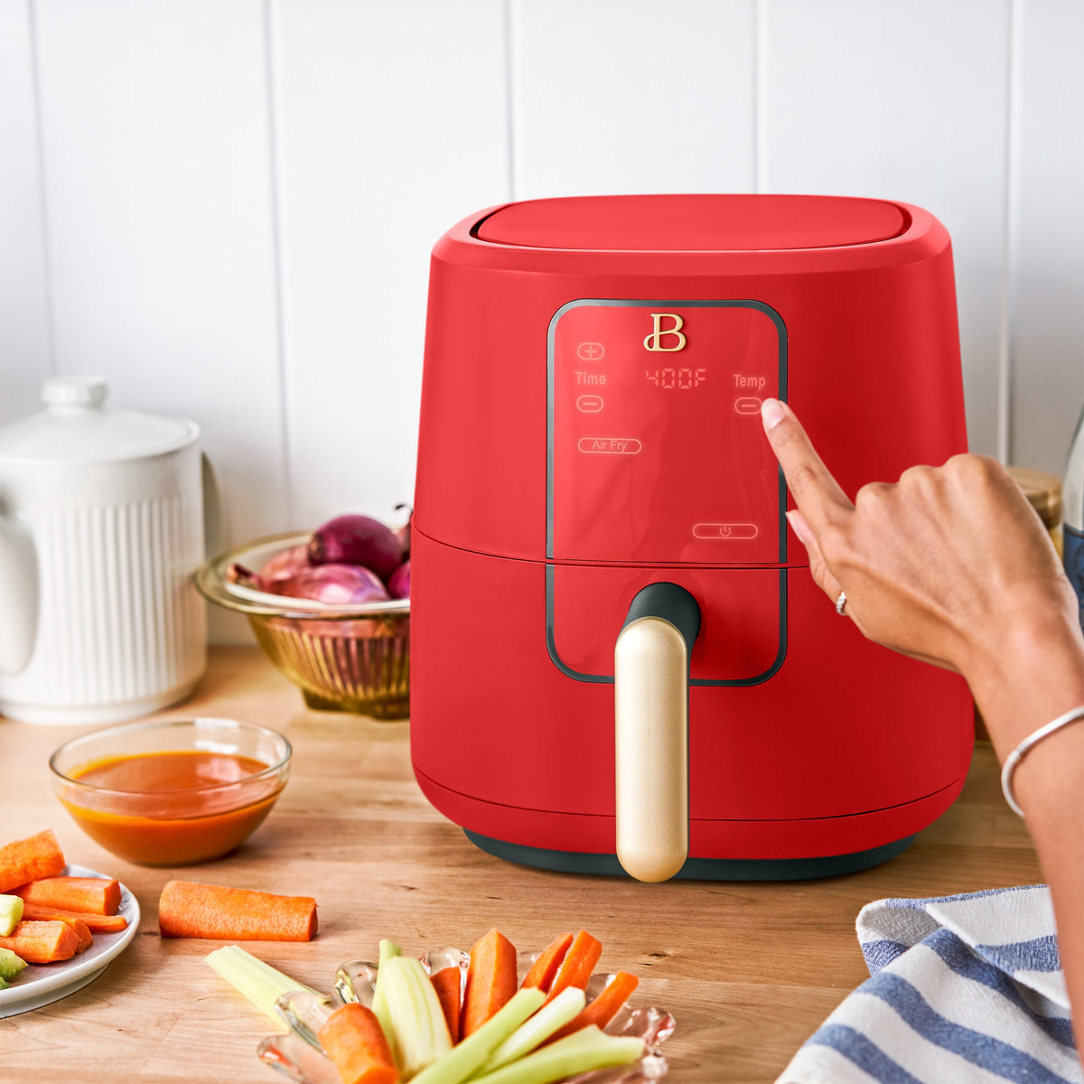 Beautiful 3 Qt Air Fryer with TurboCrisp Technology, EverGood Non-Toxic Ceramic Nonstick Coating, Chocolate by Drew Barrymore