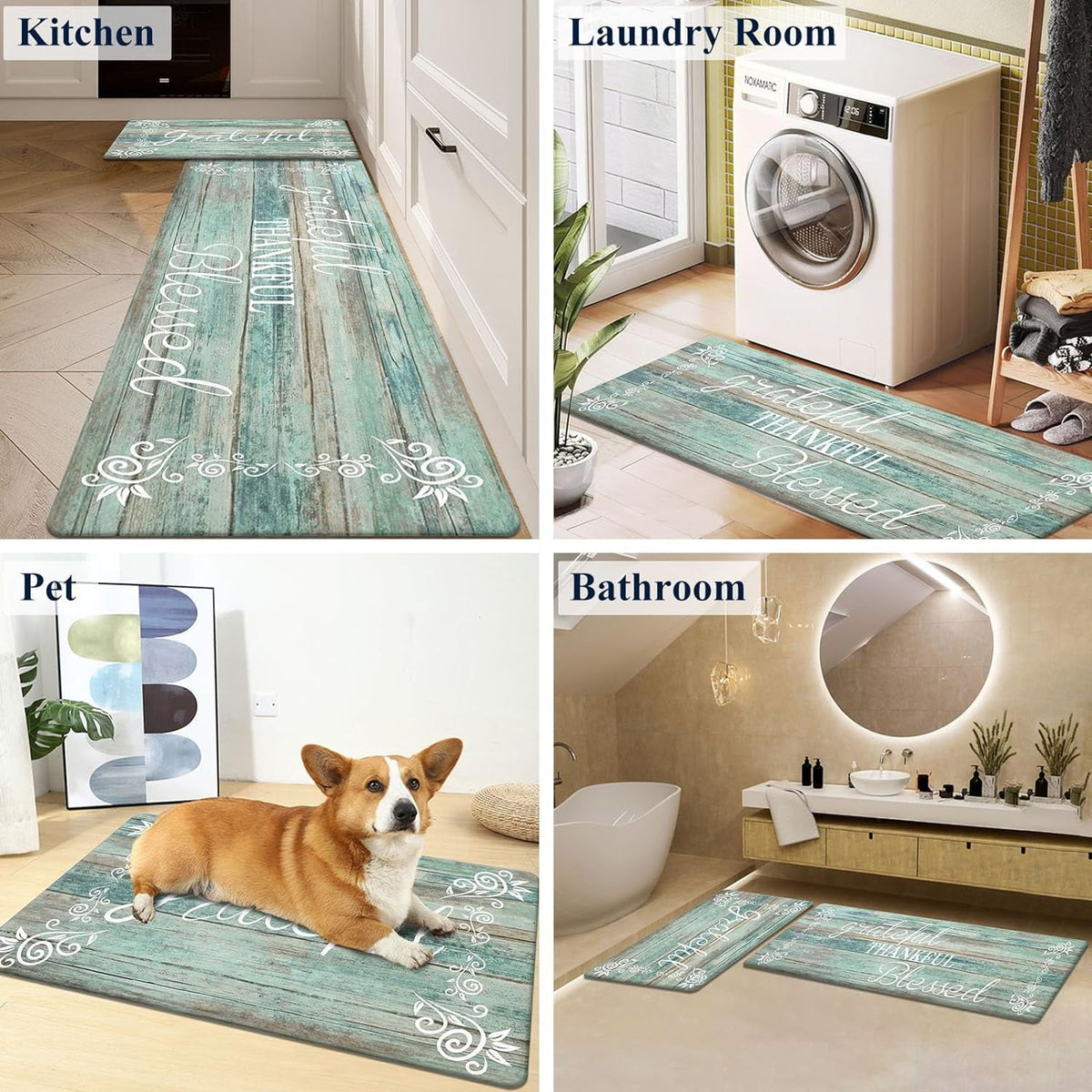 Findosom 2pcs Kitchen Rug Set, 18"x30"+18"x47" Non-slip Anti-Fatigue Kitchen Mats Farmhouse Waterproof Kitchen Runner,Ergonomic Comfort Cushioned Standing Mat for Floor,Home,Office,Sink,Laundry Blue