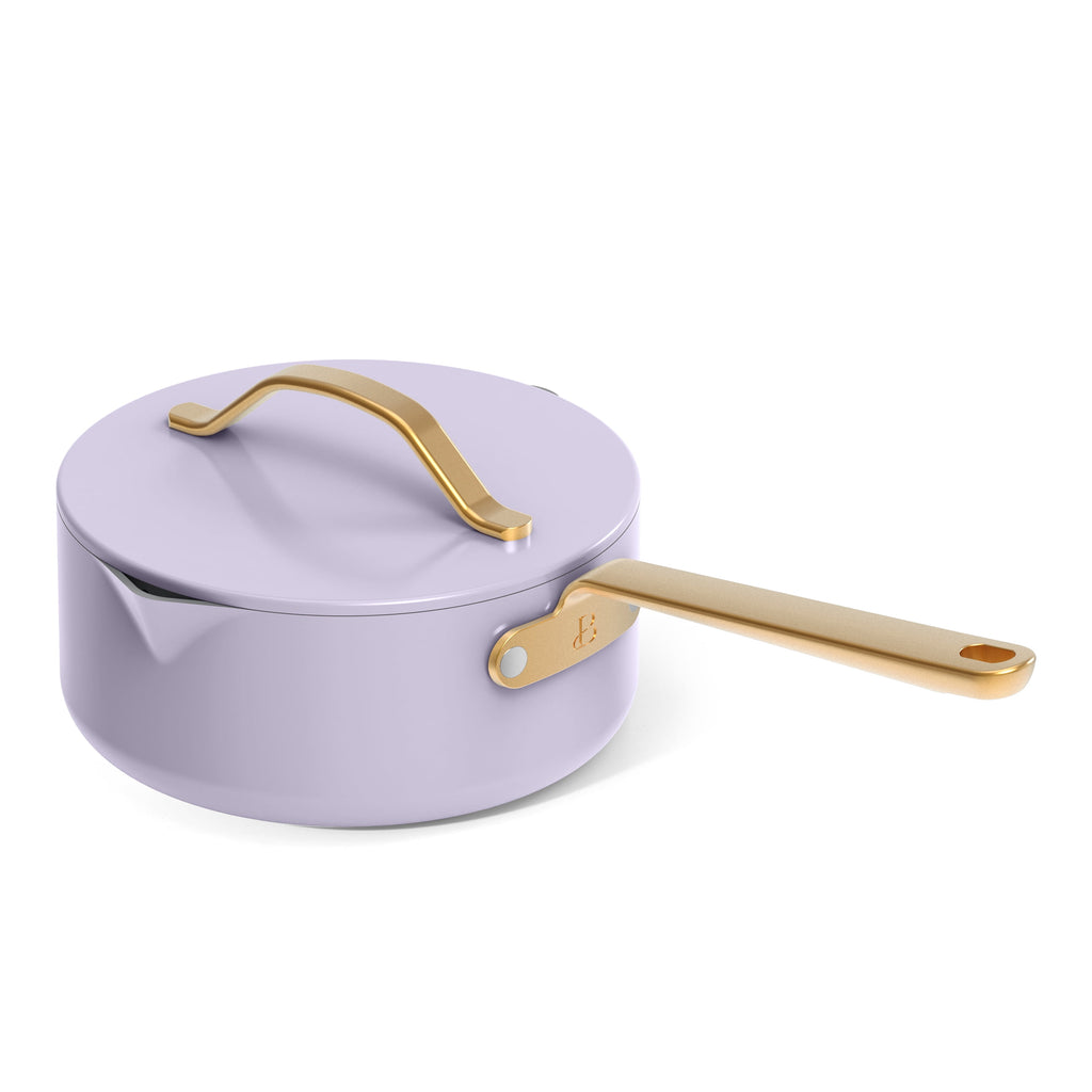 Beautiful 12-Piece Cookware Set, Pots and Pans with Strainer Lids and EverGood Ceramic Nonstick Coating, White Icing by Drew Barrymore
