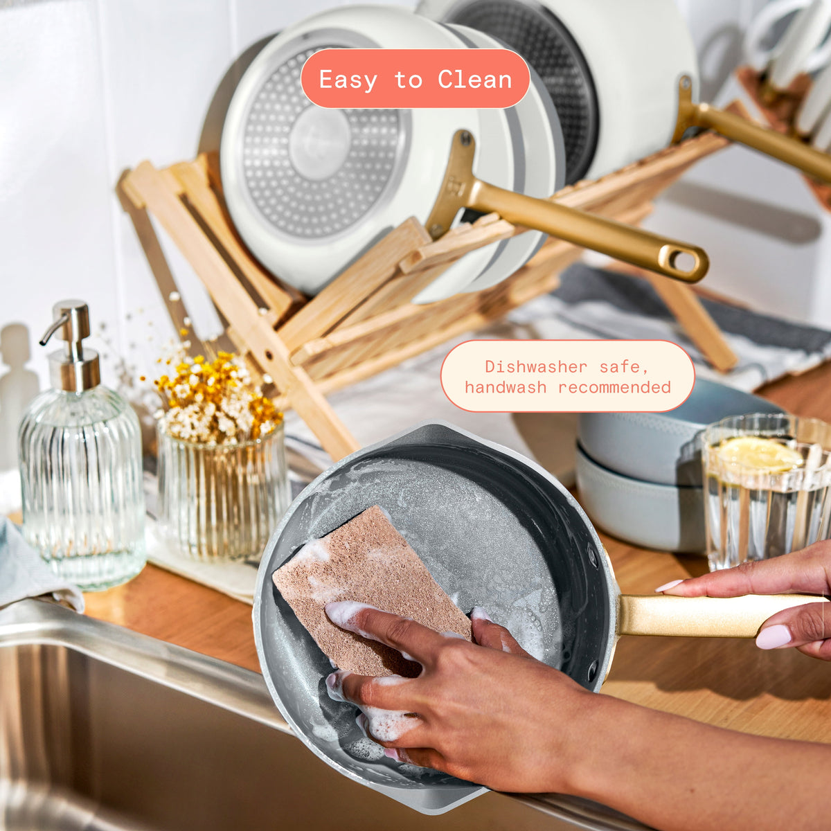 Beautiful 12-Piece Cookware Set, Pots and Pans with Strainer Lids and EverGood Ceramic Nonstick Coating, White Icing by Drew Barrymore
