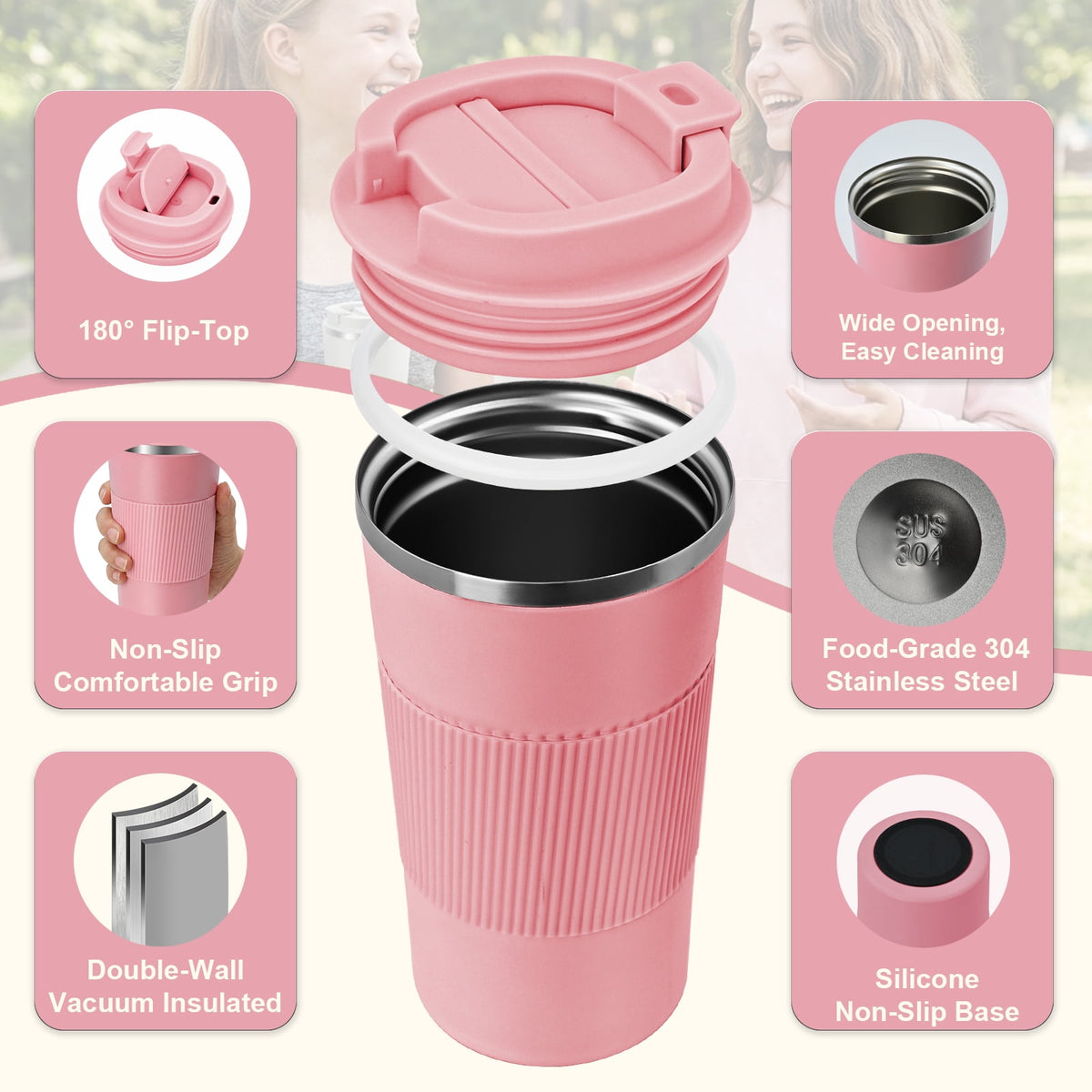 Vaparinckl Travel Coffee Mug, 17 oz Stainless Steel Vacuum Insulated Coffee Tumbler with Lid, Reusable Cup for Hot & Cold Drinks, Black