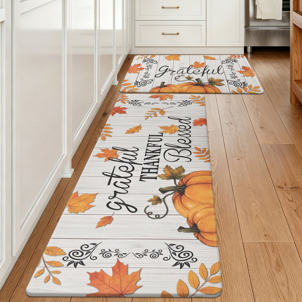 MeyJey Farmhouse Kitchen Rug Set of 2, Non-Slip Anti-Fatigue Waterproof Cushioned Mat for Kitchen, Dining & Laundry Room, 18"x30"+18"x48" Teal/Brown