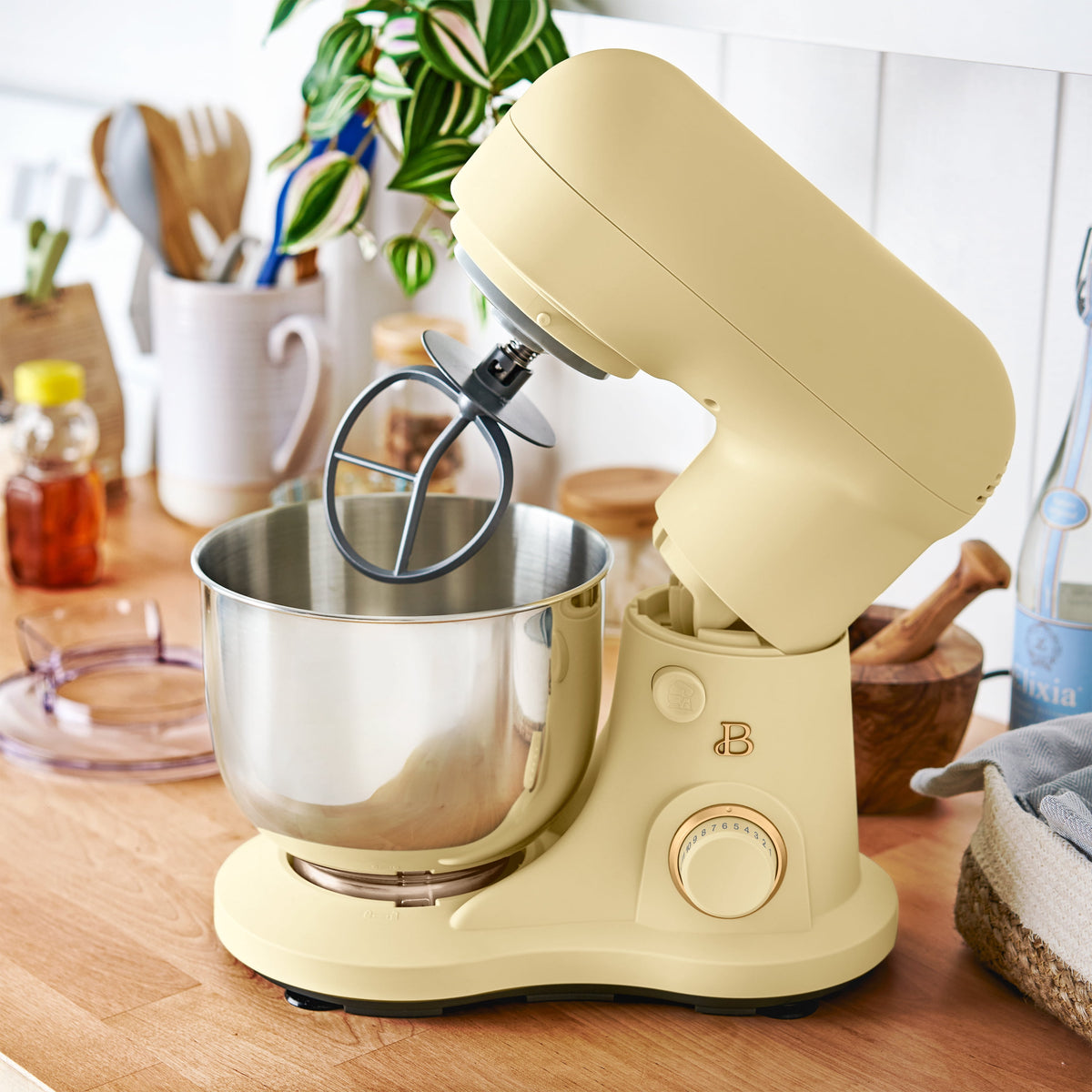 Beautiful 3.5 Qt Stand Mixer with Flat Beater, Dough Hook, Balloon Whisk, Chocolate by Drew Barrymore