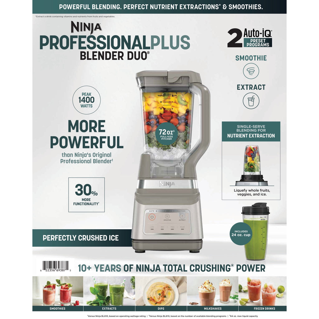 Ninja Professional Plus DUO 72-Oz Blender, Smoothies, Ice Crush, 2 Auto-iQ Preset Programs, 4 Speeds, 1400PW, BN750NV Navy