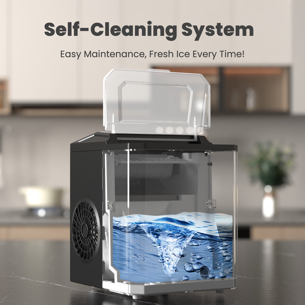 CONCETTA Portable Ice Maker Machine, 26.5 lb/Day Ice, Two Ice Sizes, Self-Cleaning Function, Bullet Ice Maker with Ice Scoop & Basket, Green