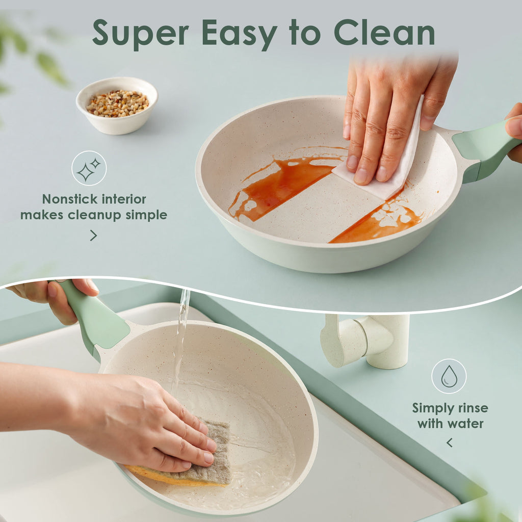 SENSARTE Ceramic Nonstick Pots and Pans Set, 10Pcs Healthy Non Stick Cookware Set with Pots Protectors, Induction Kitchen Cookware Sets, Dishwasher Safe White