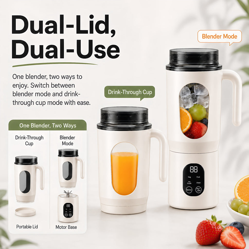 STARBIAO Portable Blender 19.6 oz Personal Juicer Cup, USB-C Rechargeable Mini Blender for Shakes & Smoothies, 12-Blade Stainless Steel, 4 Modes, Digital Display, Self-Cleaning, Beige