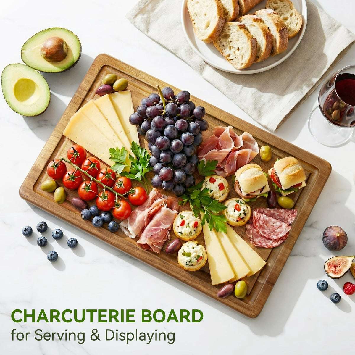 Kikcoin Acacia Wood Cutting Board, Cutting Board Set of 3 with Juice Groove, Wooden Chopping Boards for Kitchen, for Meat & Vegetables
