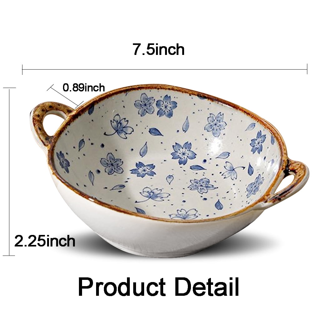 MYVIT Decorative Serving Bowl - 24oz Ceramic Soup Bowl with Handle Ramen Bowl for Salad,Pasta,Cereal,700ML Porcelain Stoneware Kitchen Dish