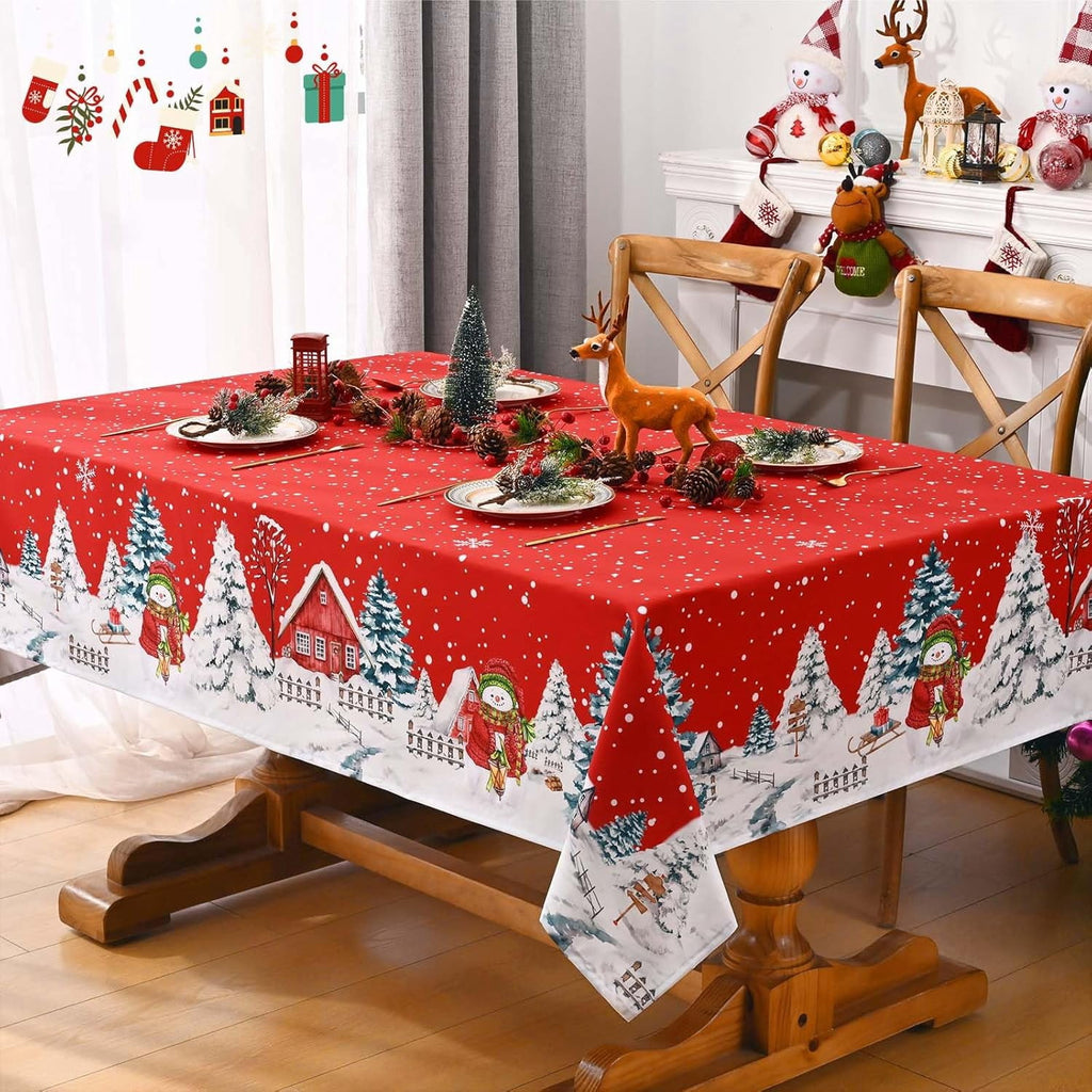 Yastouay Christmas Tablecloth Snowman Table cloth Blue Rectangle Table Cover for Xmas Dinner Party, 60" x 84"