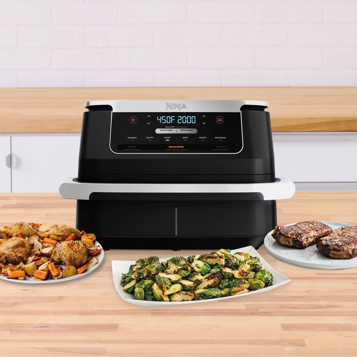 Ninja Foodi Air Fryer 7-Qt, DualZone FlexBasket, 6-in-1, Smart Finish, Cook 2 Foods 2 Ways, DZ071 Black